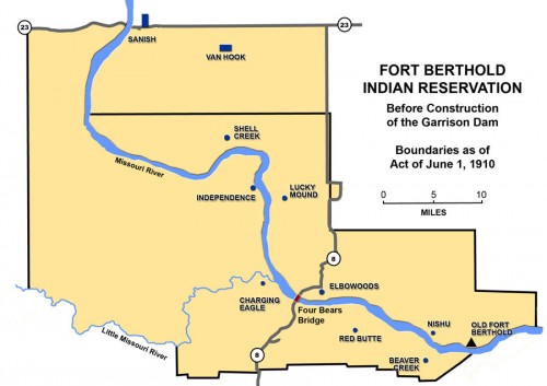 Map of Fort Berthold Indian Reservation (before construction of the Garrison Dam)